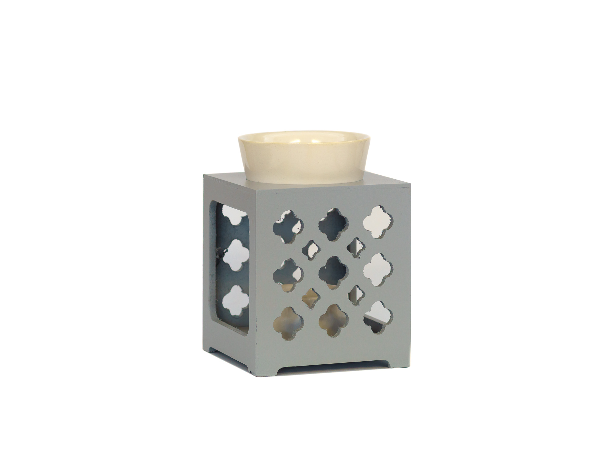 Duftlampe Marroc, Holz-Keramik, grau