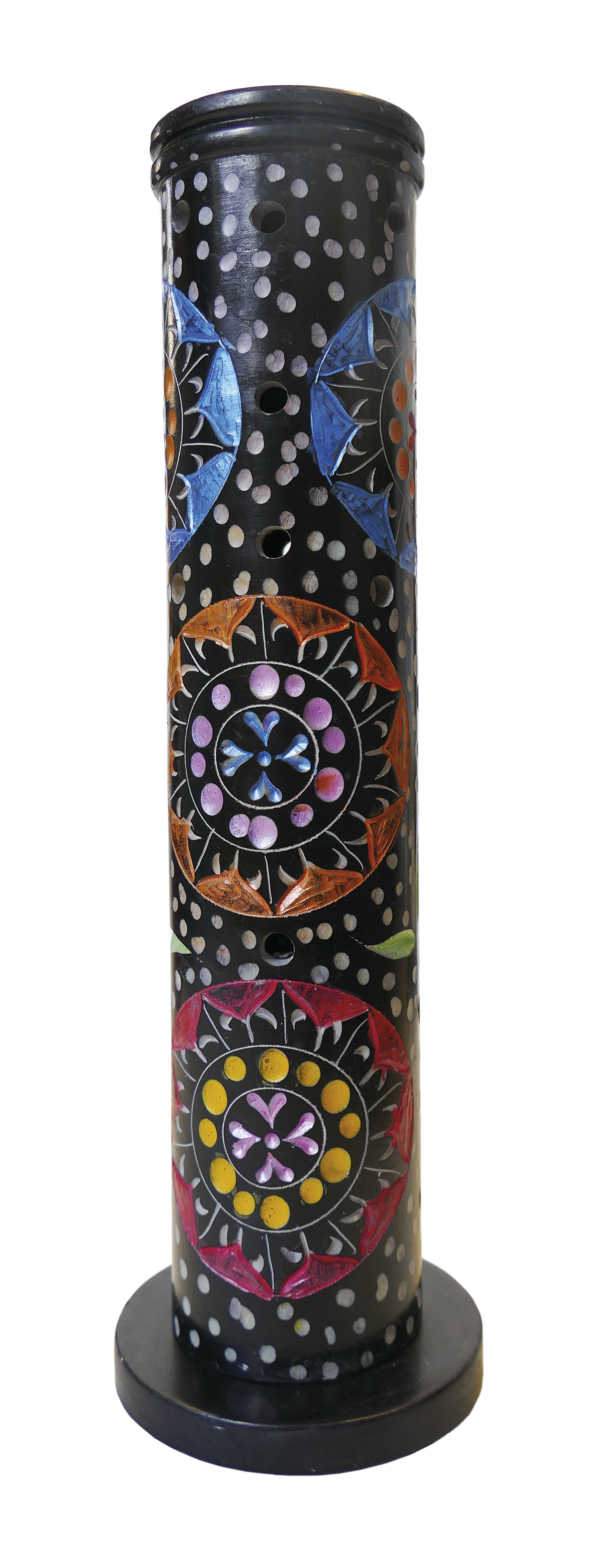 Räucherturm, Speckstein schwarz-bunt